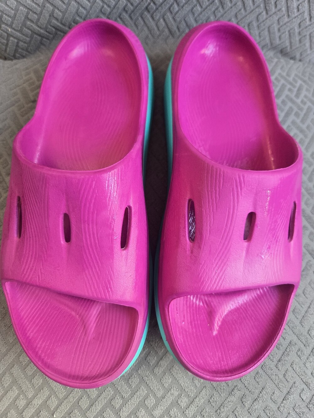 Hoka Two-Tone Pink and Teal Slide Sandals - Picture 2 of 3